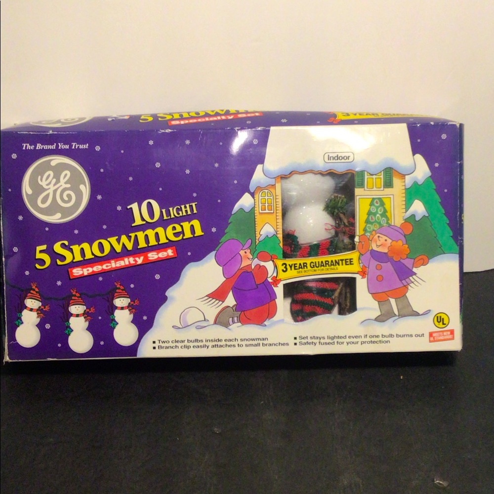 Vintage NOS GE 5 Snowman Christmas light set
